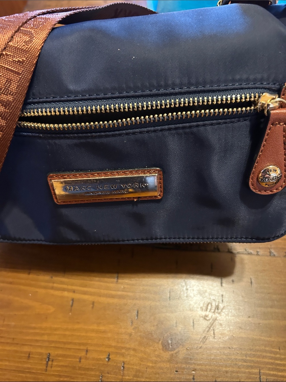 Marc New York Navy Messenger Bag with Brown Trim